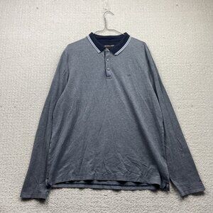 Michael Kors MK Rugby Polo Shirt Mens Size XL Navy Blue White Long Sleeve Preppy